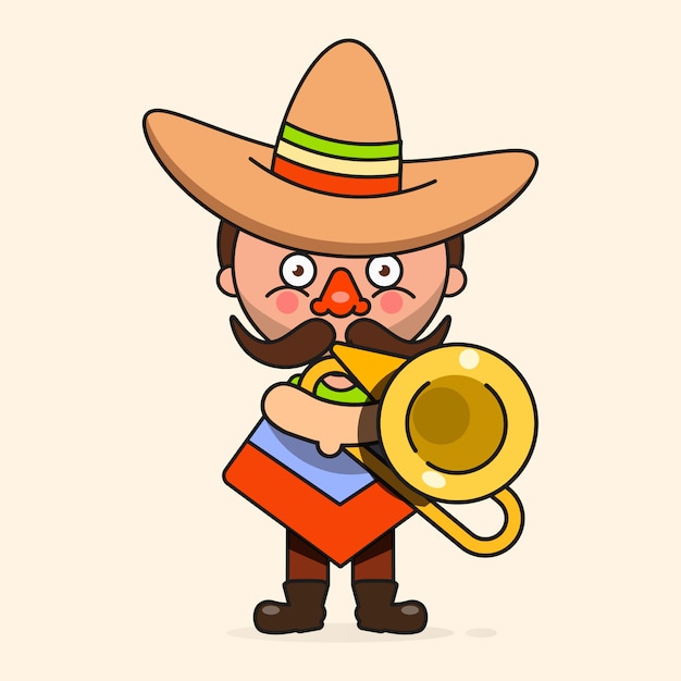 Mexicaanse muzikant illustratie met mannen inheemse kleding en Sombrero