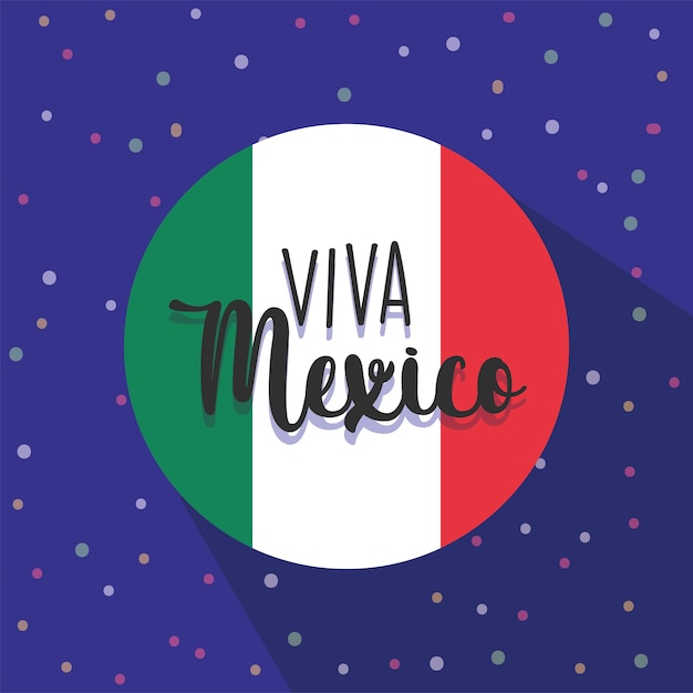 Mexicaanse onafhankelijkheidsdag, viva mexico wordt gevierd op september, vlag ronde banner gestippelde decoratie illustratie