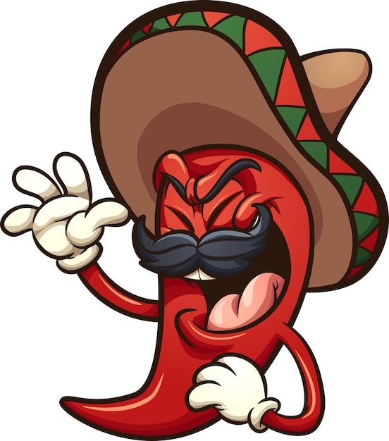 Mexicaanse rode chili peper lachen met sombrero.