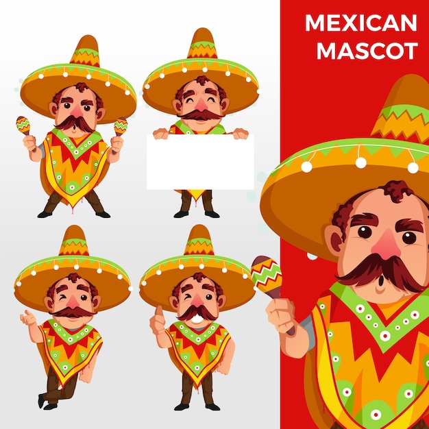 Mexicaanse sobrero mascotte tekenset logo