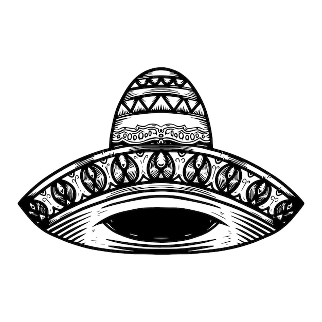 Vector mexicaanse sombrero in tattoo-stijl geïsoleerd op een witte achtergrond. ontwerpelement voor poster, t shit, kaart, embleem, teken, badge.