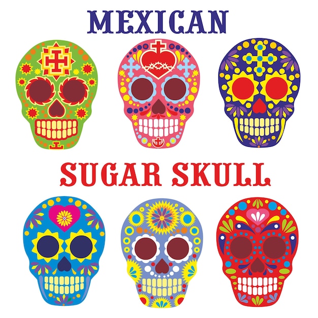 Mexicaanse suikerschedel vlakke afbeelding vintage design t-shirts