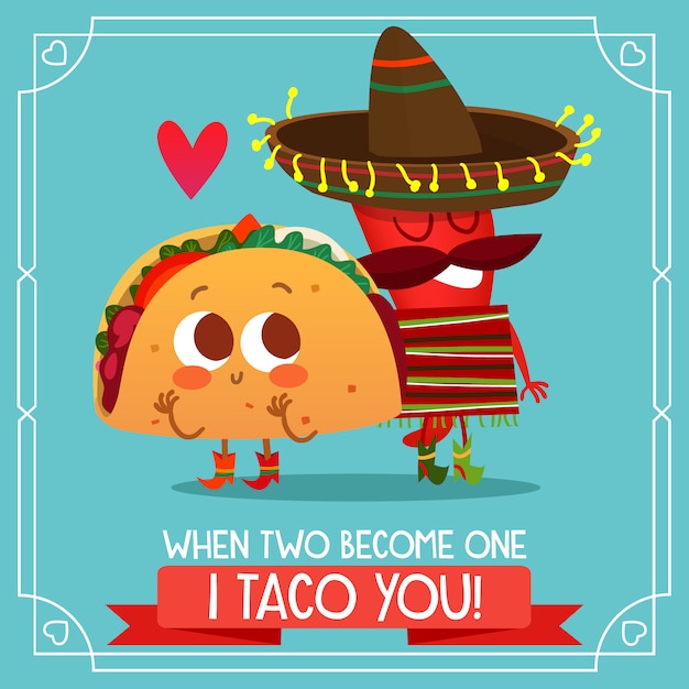 Vector mexicaanse taco achtergrond met liefde citaat