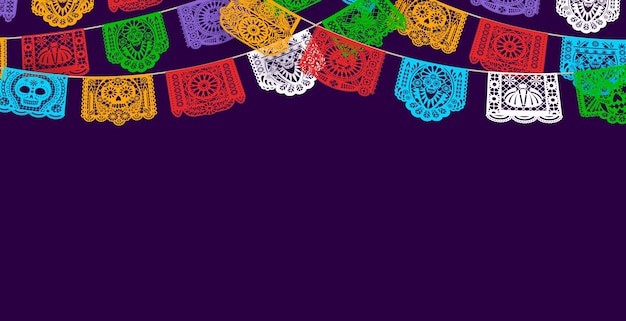 Mexicaanse vakantie achtergrond met papel picado vlaggen
