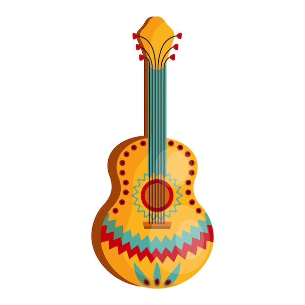 Mexicaanse vintage gitaar met ornamenten. Nationaal symbool van Mexico. Illustratie, vector