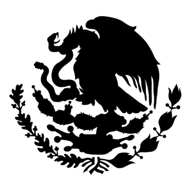 Mexicaanse vlag embleem Zwart silhouet Mexicaans wapenschild met adelaar Vector illustratie