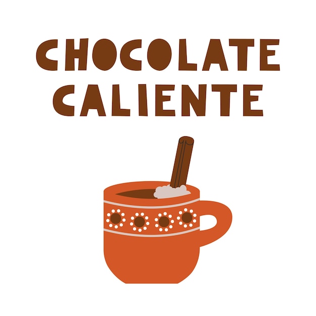 Mexicaanse warme chocolademelk caliente. Latijns-Amerikaanse traditionele cacaodrank in een mok met kaneelstokje.