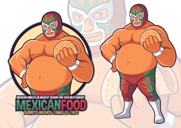 Vector mexicaanse worstelaar mascotte voor taco restaurant