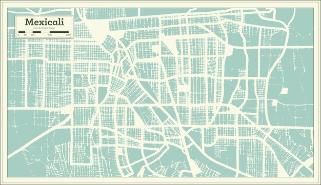 Mexicali Mexico City Map in Retro Style Outline Map