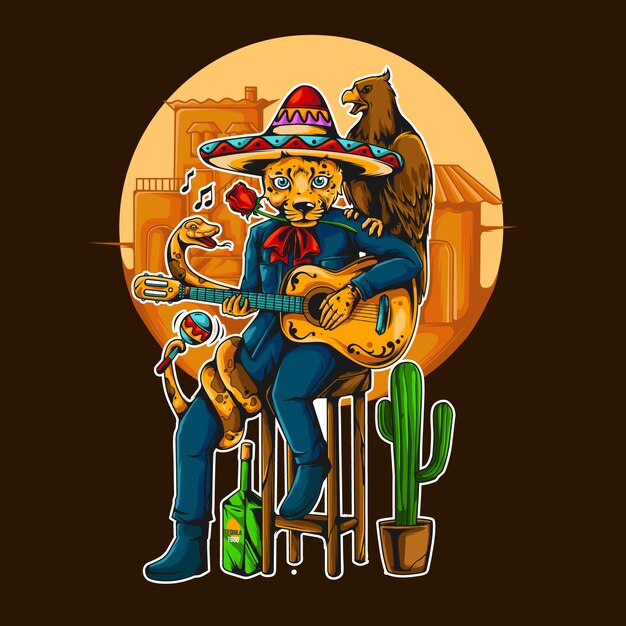 Vector mexican animal culture musician