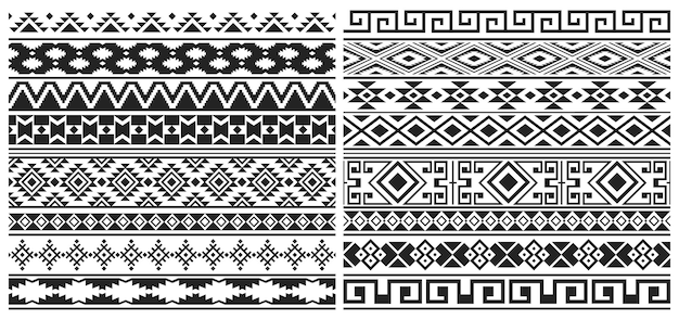 Vector mexican aztec mayan border patterns