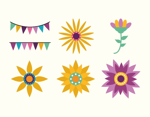 Mexican banner pennant and flowers design, Mexico culture theme