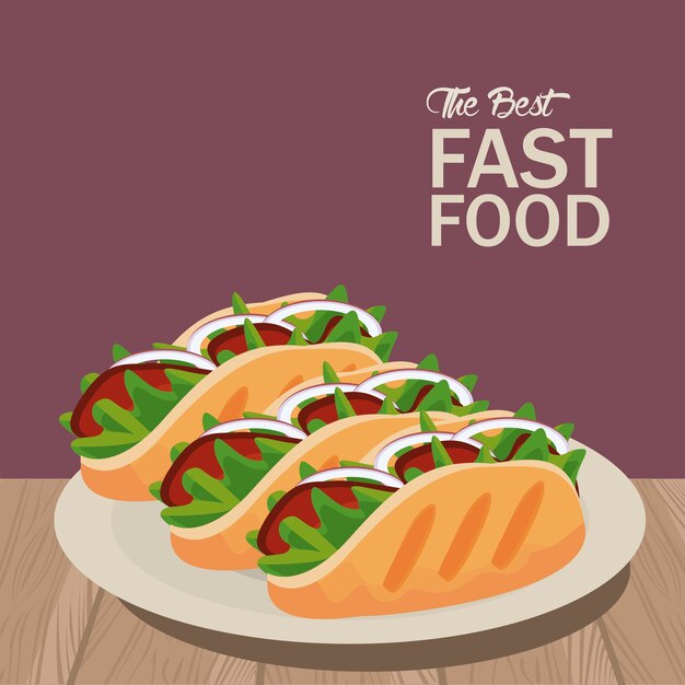 Burrito messicani nel piatto delizioso fast food icona illustrazione