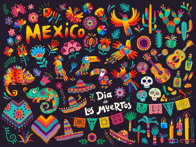 Dia De Los Muertos 또는 죽은 휴가의 날의 멕시코 만화 기호