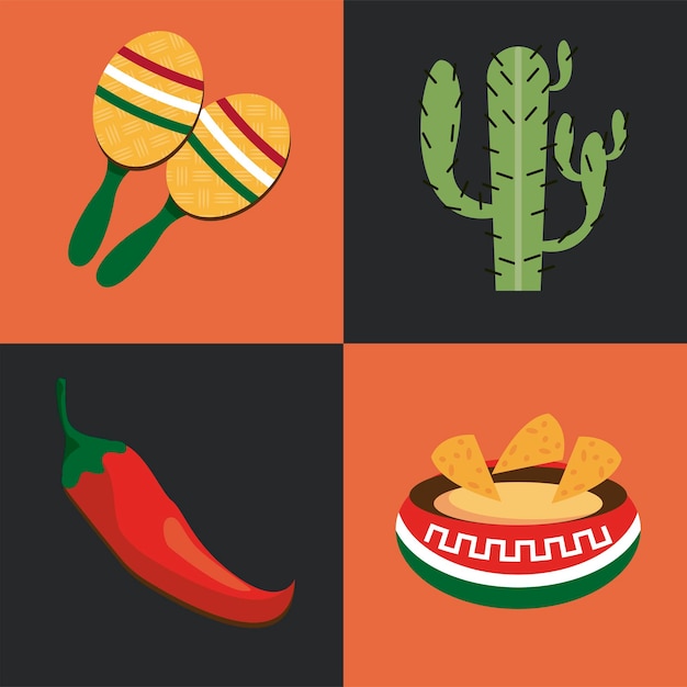 Mexican celebration four set icons