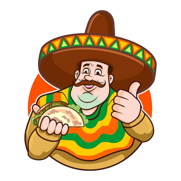 Vector mexican cowboy enjoying delicious tacos