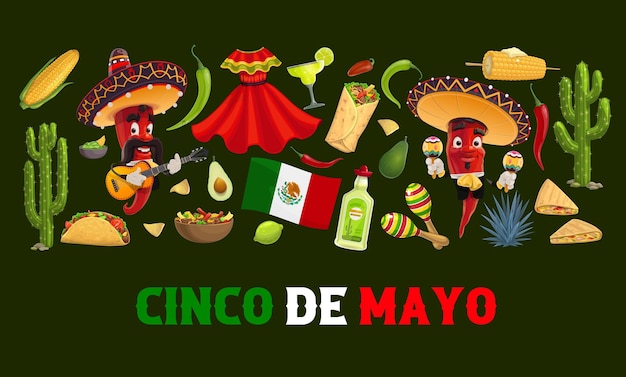 Mexican cuisine drinks characters cinco de mayo