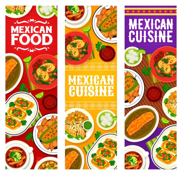 Vector mexican cuisine food banners tacos and guacamole