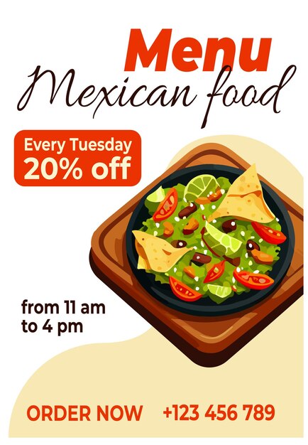Mexican cuisine latinamerican food nachos and guacamole sauce set for restaurant menus and posters delivery web sites