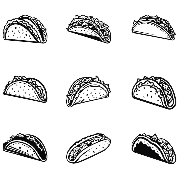 Vector mexican cuisine magic authentic taco vector silhouettes for designers