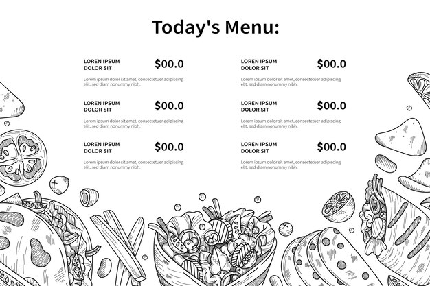 Vector mexican cuisine menu in graphic style