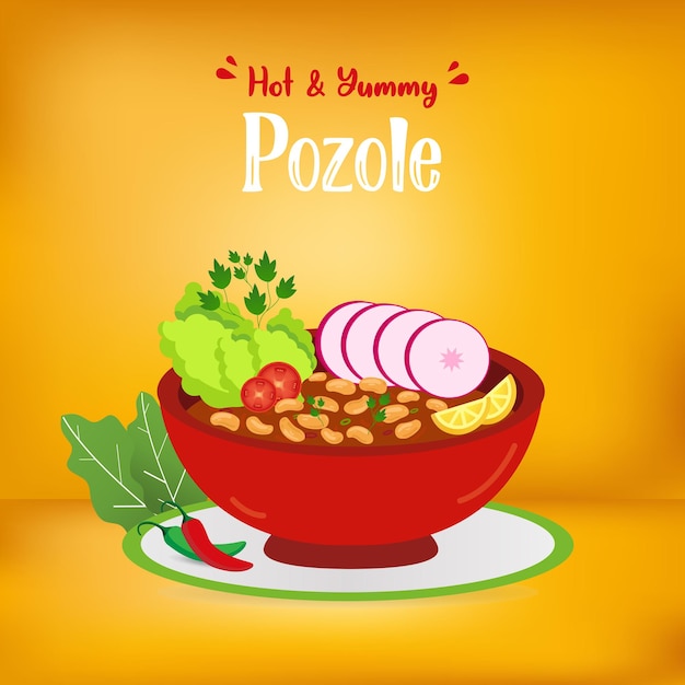 Mexican cuisine pozole with gradient background