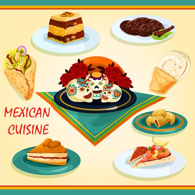 Vector mexican cuisine sandwiches and desserts icon