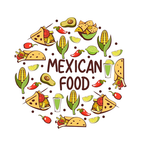 Mexican cuisine. a set of popular mexican dishes. fast food.