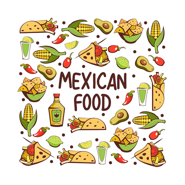 Mexican cuisine. a set of popular mexican dishes. fast food.