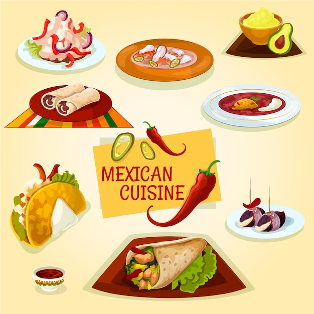 Mexican cuisine taco burrito and tortilla icon