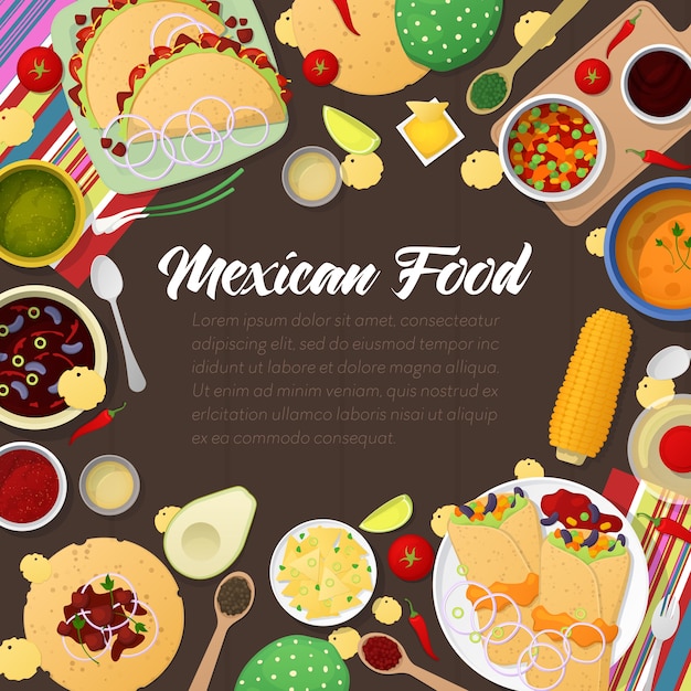 Vector mexican cuisine traditional food with tacos