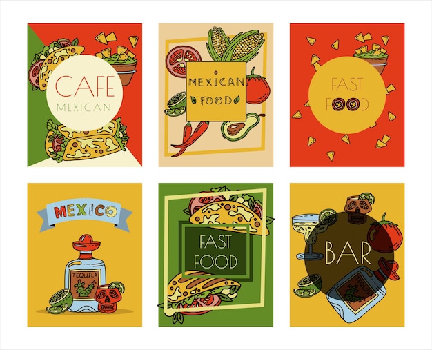 Cucina messicana vettore doodle cibo banner nazionale cibo piccante snack fast food schizzo illustrazione f