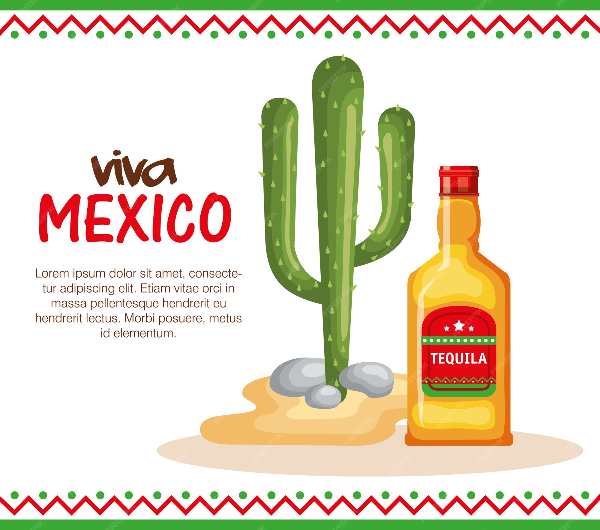 Premium Vector | Mexican culture cactus with tequila