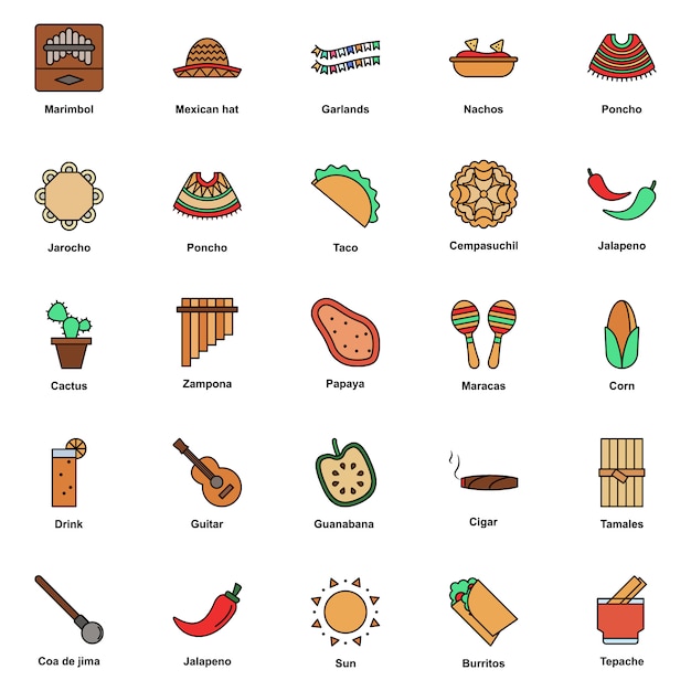 ベクトル メキシコ文化の色のアイコンを設定します。シンコデマヨフェスティバル