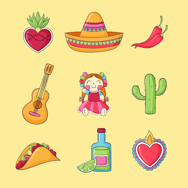 Vector mexican culture hand drawn element collection