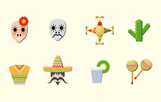 Vector mexican culture related icons over white background