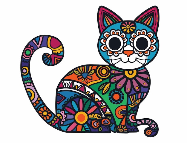 Mexican day of the dead colorful cat design