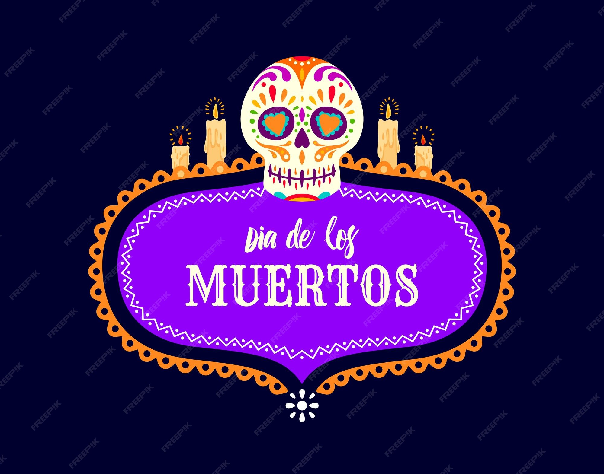 Premium Vector  Mexican day of the dead holiday frame with sugar calavera skull and candles 
