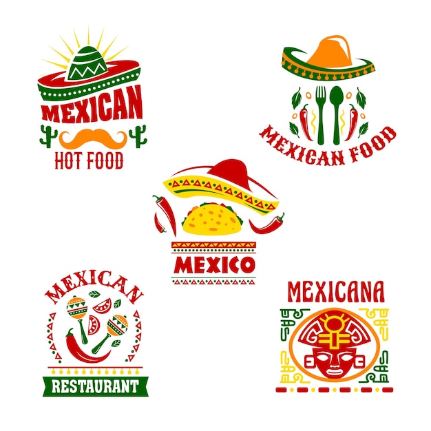 Mexican fast food restaurant emblem set design