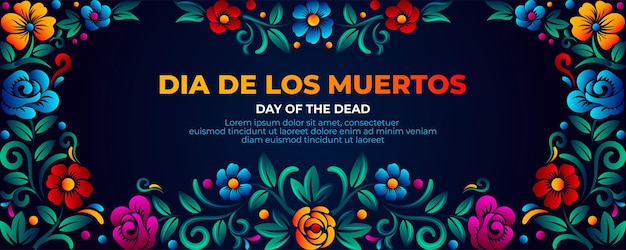 Mexican folk art Banner Day of the dead banner with colorful Sugar skull and Mexican flowers