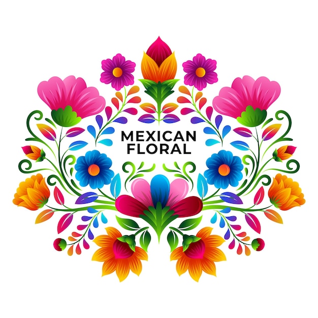 Vector mexican folk art style vector floral greeting card with vibrant color design