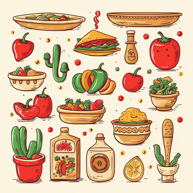 Mexican food best hand draw colorful book eps