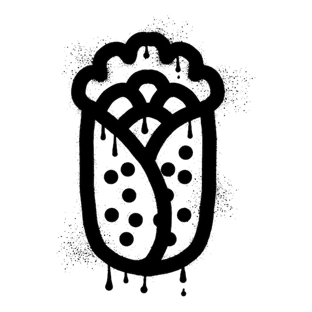 Mexican food Burrito graffiti drawn with black spray paint