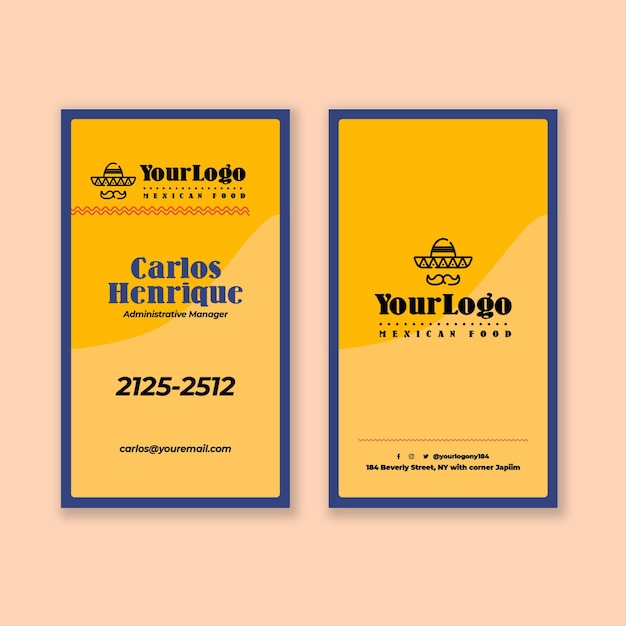 Mexican food business card vertical template