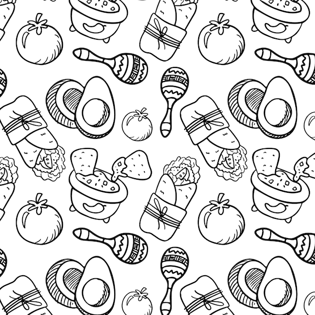 Mexican food coloring page pattern