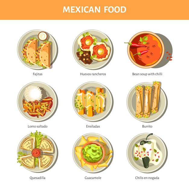 Vector mexican food cuisine vector icons for restaurant menu