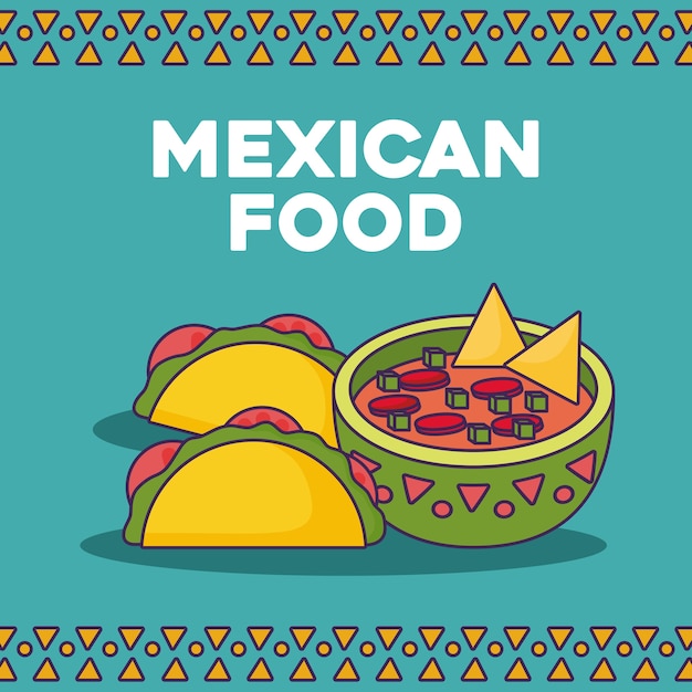 타코와 소스 그릇으로 멕시코 음식 디자인