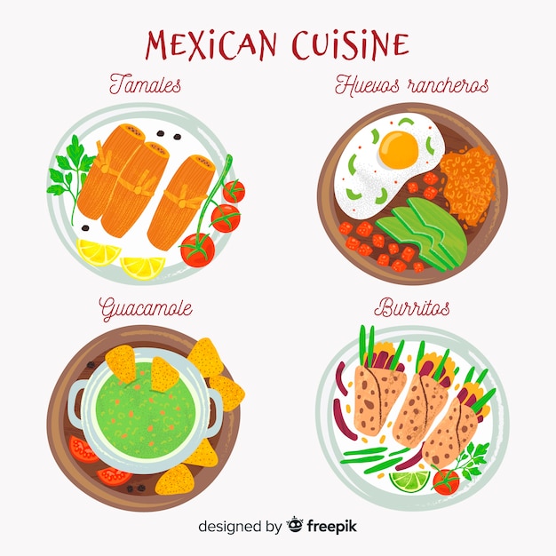 Mexican food dishes set