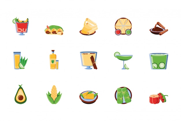 Mexican food icon set design