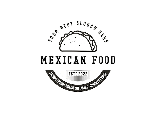 Logo di cibo messicano con taco e testo.